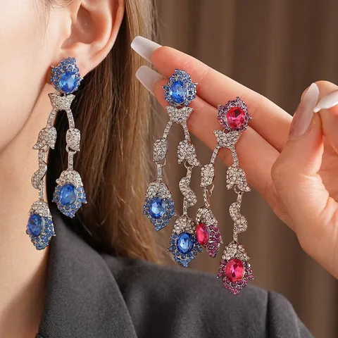Vintage Blumen Quastenohrringe Legierung Strass Glas Mit Silberohrstecker Elegante Hochzeit Party Für Damen