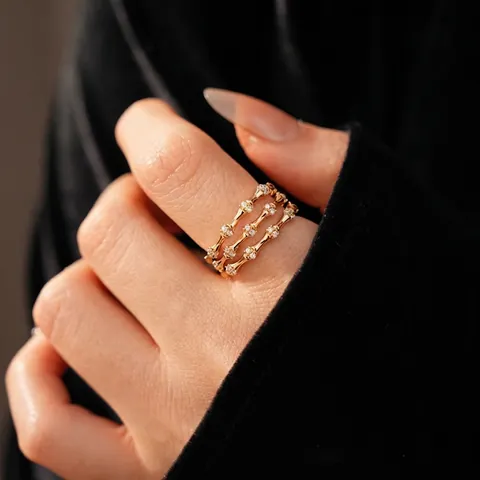 Multi Layer Bamboo Open Ring Copper With Zircon Retro Adjustable Finger Jewelry For Women
