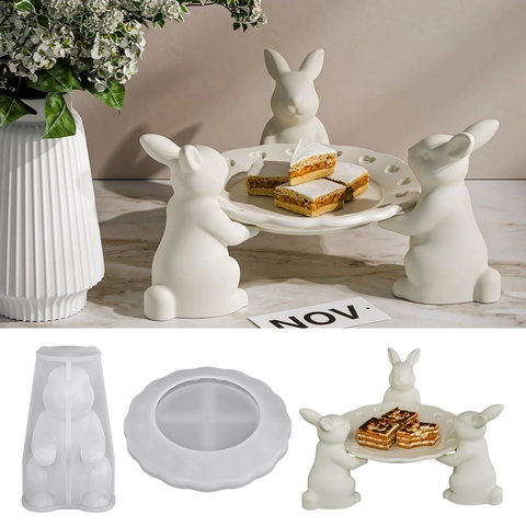 Moule En Silicone Pour Support Plateau Lapin DIY Fait Main Plâtre Résine Époxy Présentoir À Gâteaux Décor Moderne Mignon