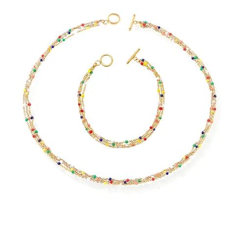 Parure de Bijoux en Acier au Titane pour Hommes Femmes Collier et Bracelet Multicolore avec Fermoir en T