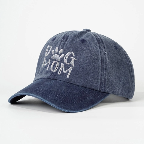 Dog Mom Embroidered Washed Cotton Baseball Cap Distressed Vintage Ponytail Hat For Women Outdoor Sunshade