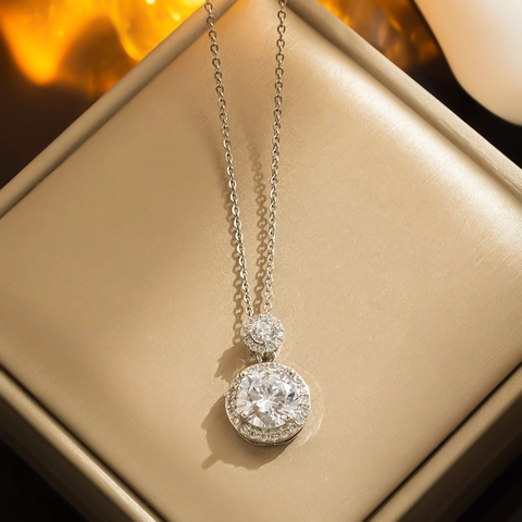 Vintage Smaragd Edelsteen Titanium Staal Halsketting Elegante Ronde Strass Hanger Goud Zilver Vergulde Sieraden Voor Dames