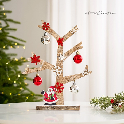 Árbol De Navidad Adorno De Escritorio De Madera Estilo Nórdico Decoración De Mesa Con Papá Noel Bolas Copos De Nieve