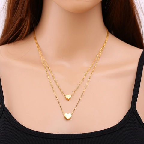 Collar de Colgante de Corazón de Doble Capa de Acero Inoxidable Minimalista para Mujer Joyería de Clavícula Choker Corazón