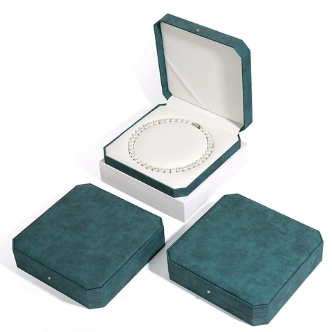 Octagon Artificial Pearl Necklace Jewelry Box PU Leather Velvet Lining Jewelry Organizer Display Case Gift Packaging Storage Holder