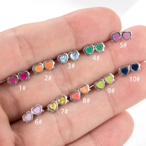 Pendiente Cartílago Corazón Doble Cobre Acero Inoxidable Piercing Esmalte Colorido Cierre Bola Joyería Moda