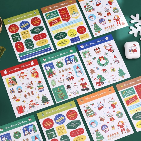 Christmas Stickers Paper Self Adhesive Cartoon Santa Claus Reindeer Snowman Scrapbooking Diary Decor DIY Stationery