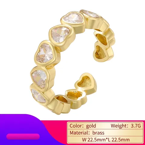 Anello Aperto A Forma Di Cuore In Ottone Micro Incastonato Con Zirconi Regolabile Per Donna