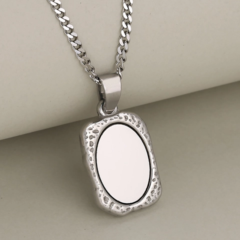 Collar Con Colgante Rectangular Acero Inoxidable Textura Martillada Incrustación Concha Joyería Minimalista Para Mujer