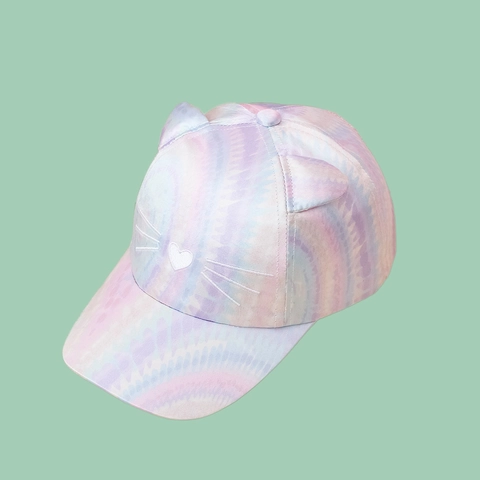 Kinderen Honkbalpet Tie Dye Kattenoren Iriserend Hart Borduurwerk Zonnehoed Voor Peuters Polyester Verstelbaar