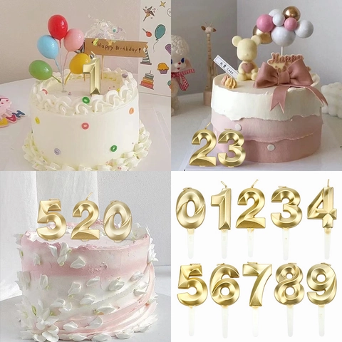 Gold Number Birthday Candles 3D Diamond Cut Paraffin Wax Metallic Cake Toppers For Anniversary Party Celebration Decor