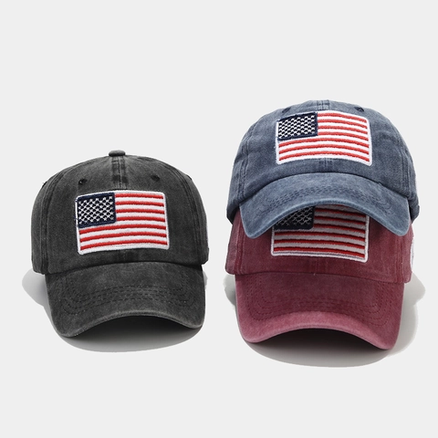 Washed Baumwolle Baseballkappe Distressed US Flagge Stickerei USA Amerika Retro Outdoor Casual Verstellbare Kappe