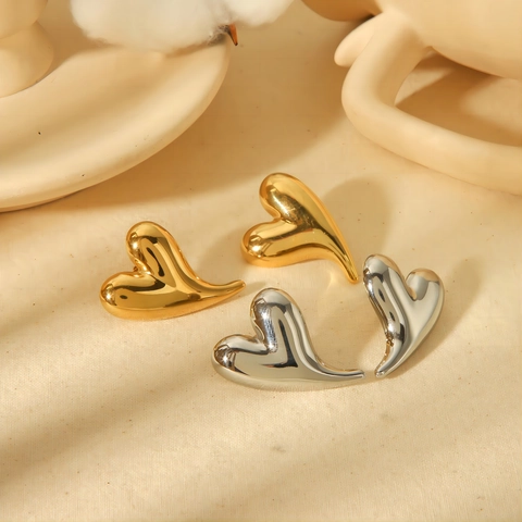 Chunky Heart Stud Earrings Stainless Steel 18K Gold Plated 3D Fluid Design Fashion Minimalist Jewelry For Women