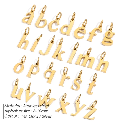 Stainless Steel Alphabet Letter Pendants Gold Silver Lowercase Charms For Jewelry Making DIY Necklace Bracelet Accessories