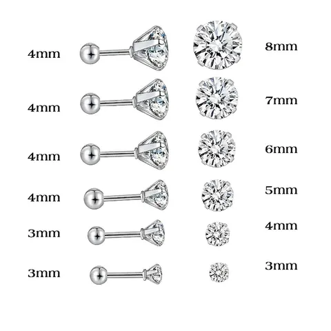 Pendientes De Acero Inoxidable Con Circonita Cúbica Engaste De Garras Cierre De Rosca Joyería Piercing Unisex