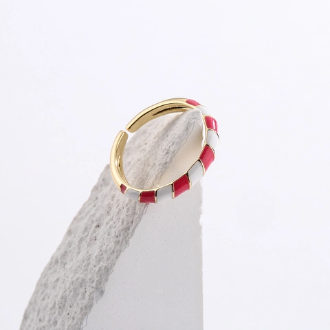 Böhmischer Geometrischer Offener Ring Kupfer Vergoldet Emaille Tropföl Gestreift Verstellbarer Schmuck Für Damen