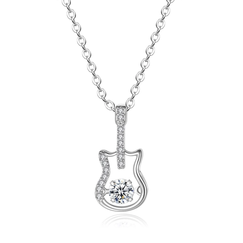 Elegante Collana Con Ciondolo a Chitarra in Rame Zirconia per Donna Gioielli Musicali Micro Intarsiati Regalo di San Valentino