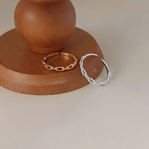 Anello A Maglia Di Catena In Argento Sterling 925 Regolabile Aperto Minimalista Geometrico Gioielli Da Donna