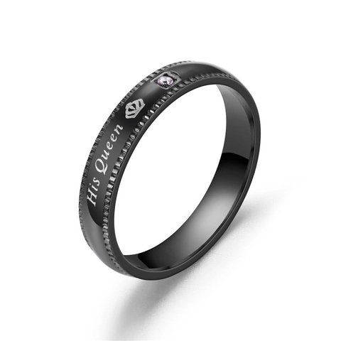 Her King His Queen Stainless Steel Crown Couple Rings With Rhinestone Inlaid Fashion Matching Anniversary Band Ring Jewelry