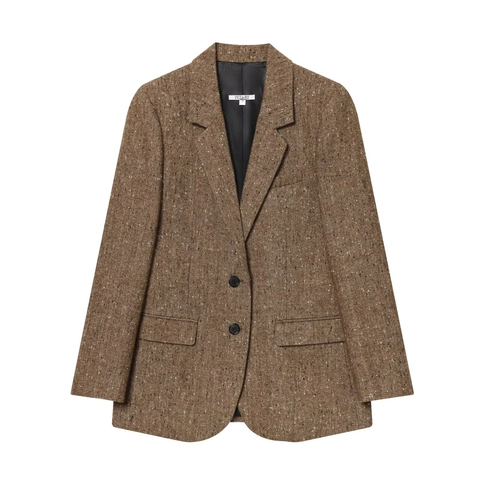 Damen Blazer Mit Fischgrätenmuster Tweed Vintage Französischer Stil Mittellang Revers Pendlerjacke