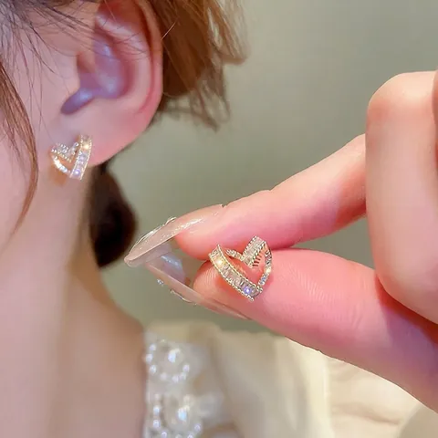 Hollow Heart Stud Earrings With 925 Sterling Silver Earring Post Copper Gold Plated Cubic Zirconia Sparkling Jewelry For Women