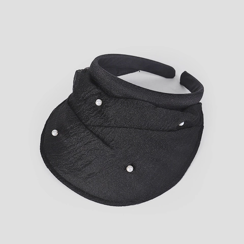 Organza Artificial Pearl Wide Brim Sun Visor Hat Headband Style Elegant Summer Breathable For Women Foldable Accessory