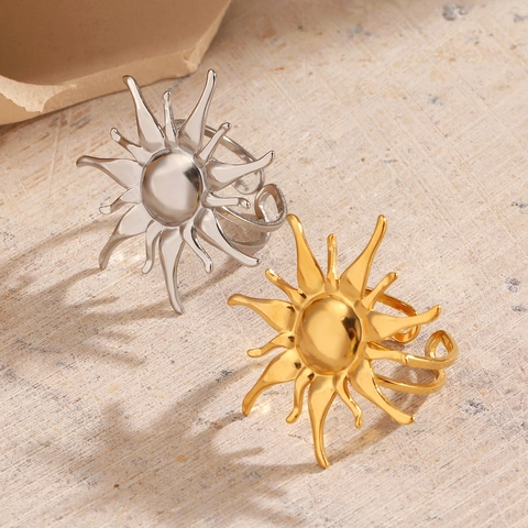 Sun Ring Stainless Steel 18K Gold Plated Sunburst Open Adjustable Aesthetic Fashion Band Jewelry For Women