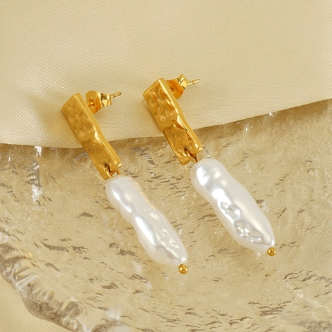 Künstliche Barockperlen Hängeohrringe 18K Vergoldet Edelstahl Stern Vintage Elegant Mode Schmuck Für Damen