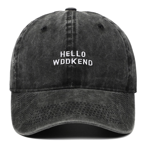 Washed Cotton Baseball Cap Vintage Distressed Hello Weekend Embroidery Adjustable Unisex Outdoor Sun Hat
