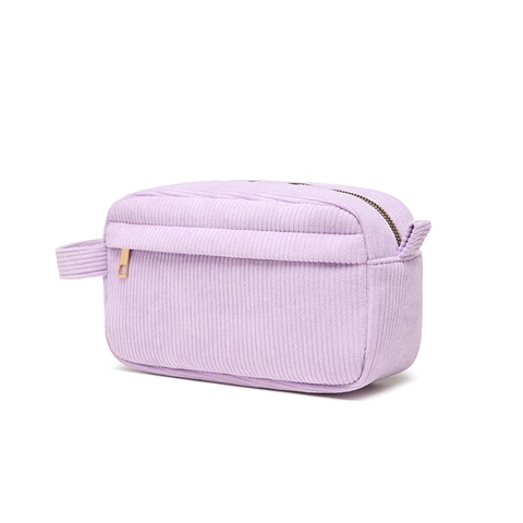 Corduroy Makeup Bag Large Capacity Toiletry Organizer With Portable Handle Metal Zipper Travel Pouch For Women Minimalist