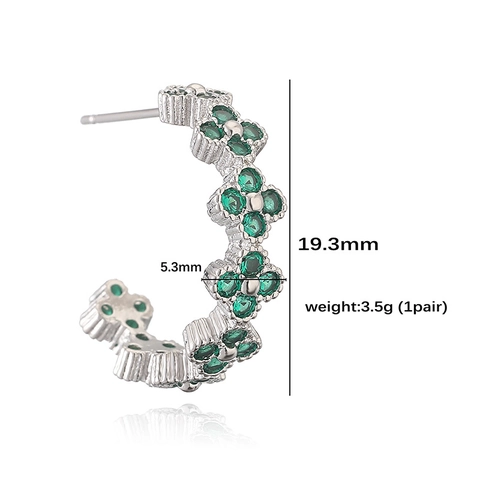 Boucles d'Oreilles Clous en Cuivre Trèfle Forme C Avec Zirconia Pétales de Fleurs Colorées Bijoux de Mode Femme