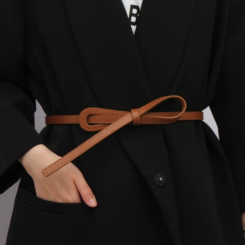 Ceinture Fine Femme Cuir PU Noeud Taille Sangle Élégante Ceinture Décorative Pour Robes Manteaux Pulls