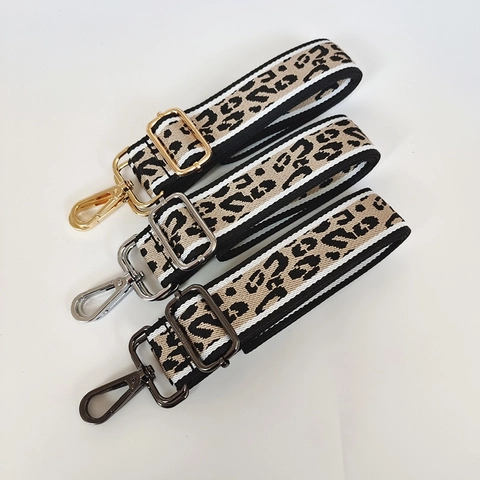 Leopard Print Bag Strap Adjustable Wide Canvas Replacement Shoulder Crossbody Strap With Zinc Alloy Metal Hooks