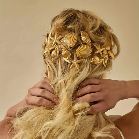 Goudkleurige Legering Haarclips Oceaan Zeester Schelp Thema Haarspelden Strand Vakantie Hoofddeksels Voor Vrouwen Meisjes