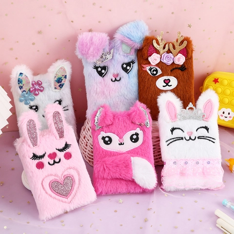 Plush Cartoon Animal Notebook Cute Mini Portable Pocket Journal For Kids Students Soft Rabbit Fox Deer Diary Stationery