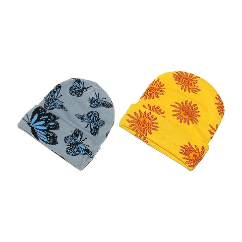 Strickmütze Beanie Acryl Sonne Schmetterling Camouflage Warm Winter Streetwear Unisex