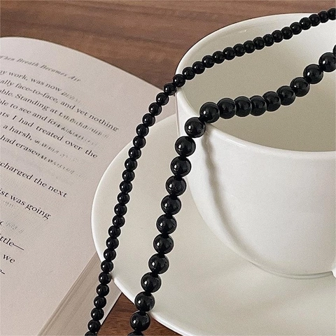 Black Agate Bead Necklace Minimalist Korean Style With 925 Sterling Silver Clasp Elegant Jewelry For Women