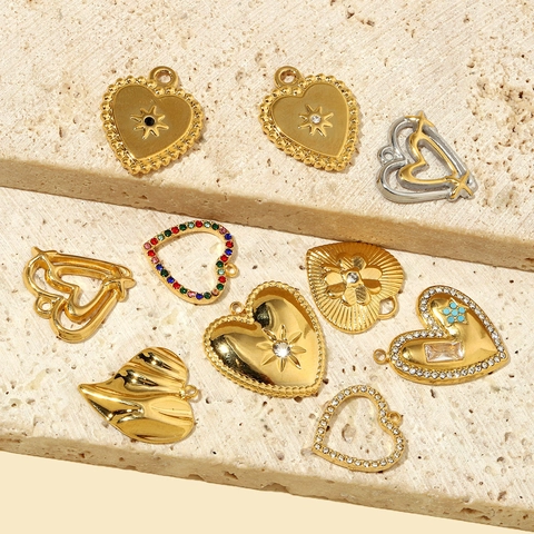 Herz Anhänger Für DIY Schmuckherstellung Edelstahl Zirkon Strass Vintage Hohl Sternschliff Kleeblatt Charms