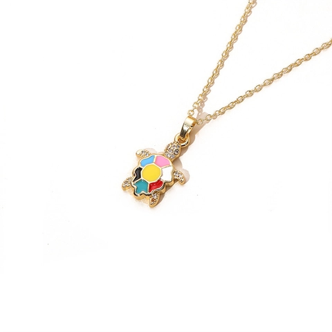 Collana Con Ciondolo A Tartaruga Marina Rame Placcato Oro Smalto Colorato Zircone Gioielli Di Moda
