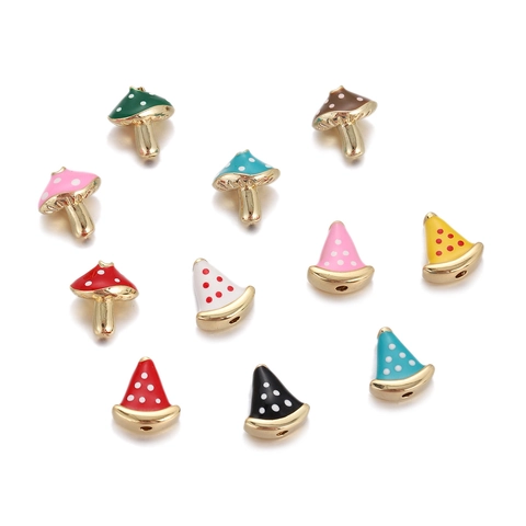 Mushroom Pizza Shape DIY Charms Pendants Copper Enamel Gold Plated Polka Dot Jewelry Making Accessories Colorful Cute
