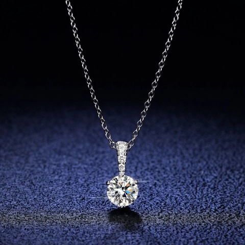 925 Sterling Silver Moissanite Necklace Classic Round Zirconia Pendant Necklace For Women Elegant Solitaire Clavicle Chain Jewelry Gift