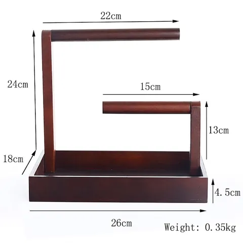 Double Layer Solid Wood Jewelry Display Stand Bracelet Watch Organizer T-Bar Holder With Tray Base Walnut Brown Finish
