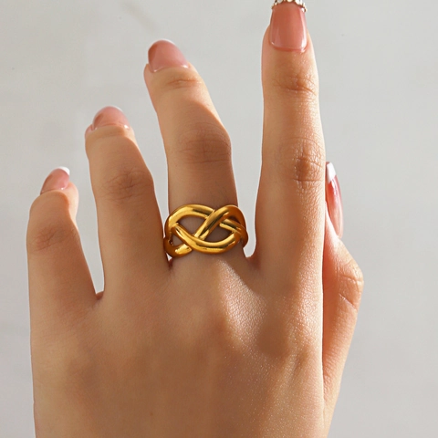 Anillo Abierto De Líneas Cruzadas Irregulares Acero Inoxidable Chapado En Oro De 18K Ajustable Joyería Geométrica Mujer