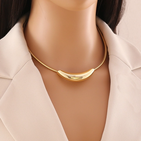 Collana Geometrica In Acciaio Inossidabile Con Pendente A Barra Curva Catena A Serpente Minimalista Choker Moda Per Donna