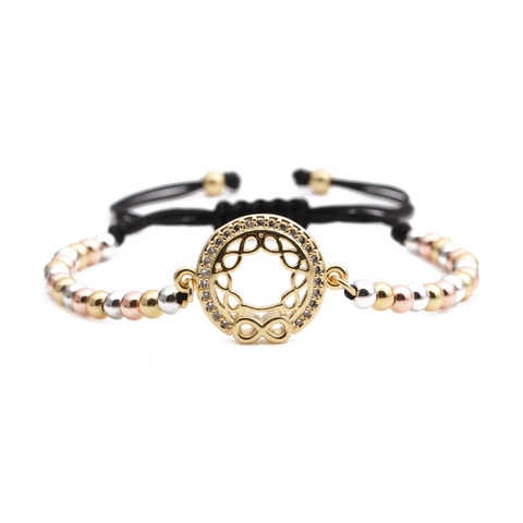 Infinity Symbol Bracelet Copper With Zircon Inlaid Adjustable Rope Metal Bead Chain Fashion Jewelry Women