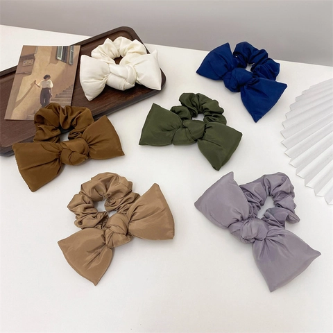Large Bowknot Scrunchies Satin Fabric Hair Ties Elastic Bubble Bow Hair Bands Morandi Colors Chic Hair Accessories For Women