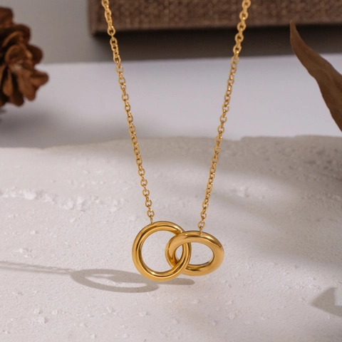 Interlocking Circles Necklace 304 Stainless Steel 18K Gold Plated Waterproof Geometric Jewelry For Women