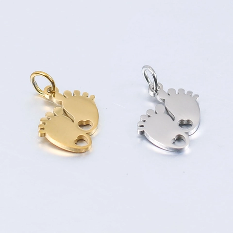 304 Stainless Steel Baby Feet Footprint Pendant Only Mirror Polished Heart Cutout Charm For DIY Jewelry Making Memorial Gift
