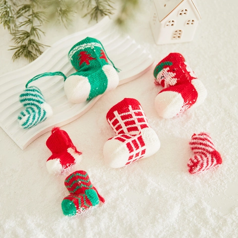 Decorazioni Natalizie Stivali In Maglia Lana Mini Calze Pendenti Per Albero Di Festa Motivo Pupazzo Di Neve A Righe