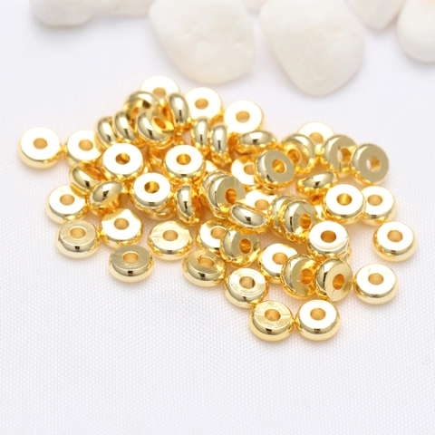 Smooth Flat Round Spacer Beads Real Gold Plated Copper Loose Wheel Beads For DIY Jewelry Making Bracelet Necklace